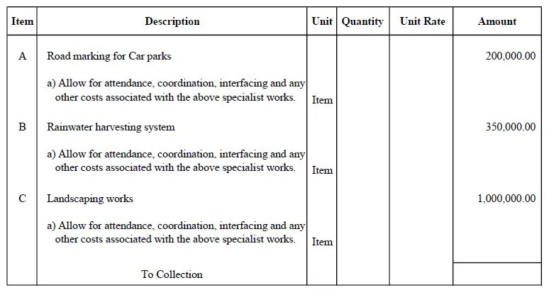 Provisional Sum BOQ Sample