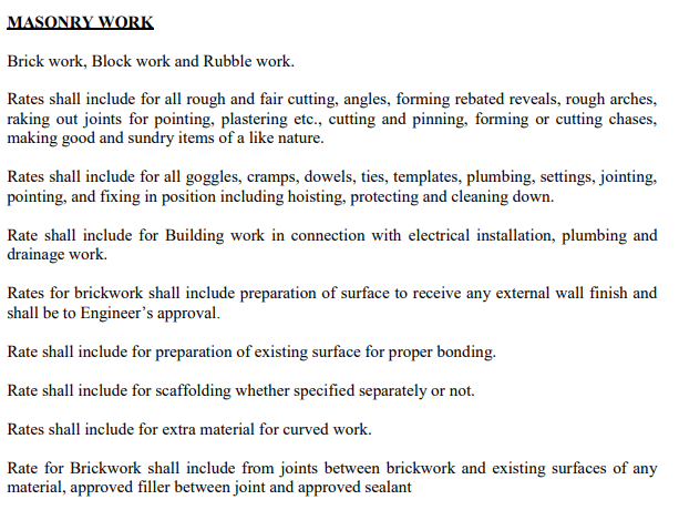 Pricing Preambles For Masonry Work