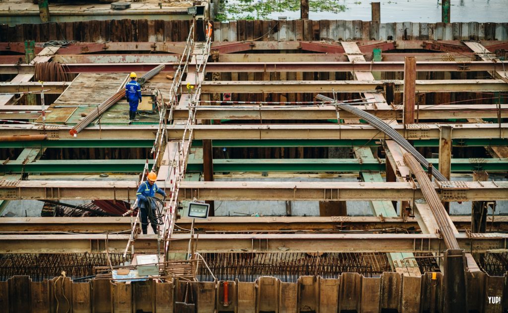 aerial view of two person on top building, Shuttering, Form Work