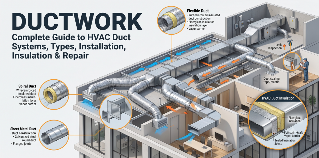 Complete Guide to HVAC Ductwork Systems, Types, Installation, Insulation & Repair.