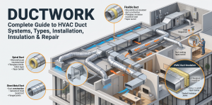 Complete Guide to HVAC Ductwork Systems, Types, Installation, Insulation & Repair.