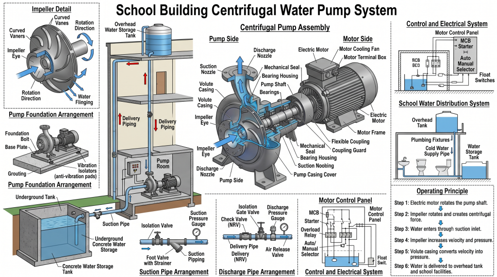 School Building Centrifugal Water Pump System Diagram